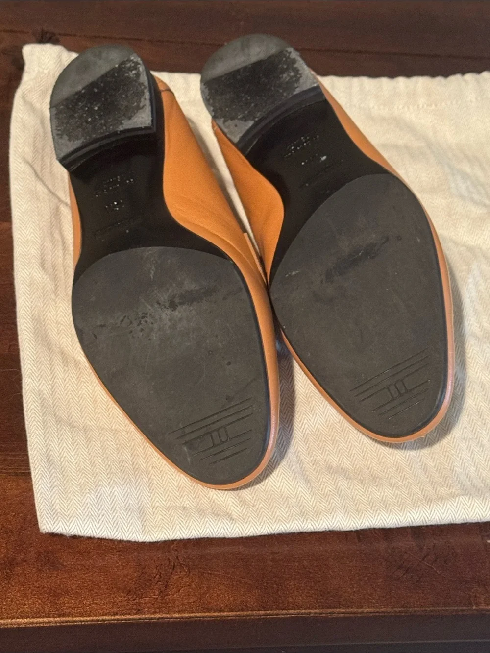 Authentic Hermes Paris Loafers Gold Tan Leather H Buckle Flats Size EU 36.5 US 6